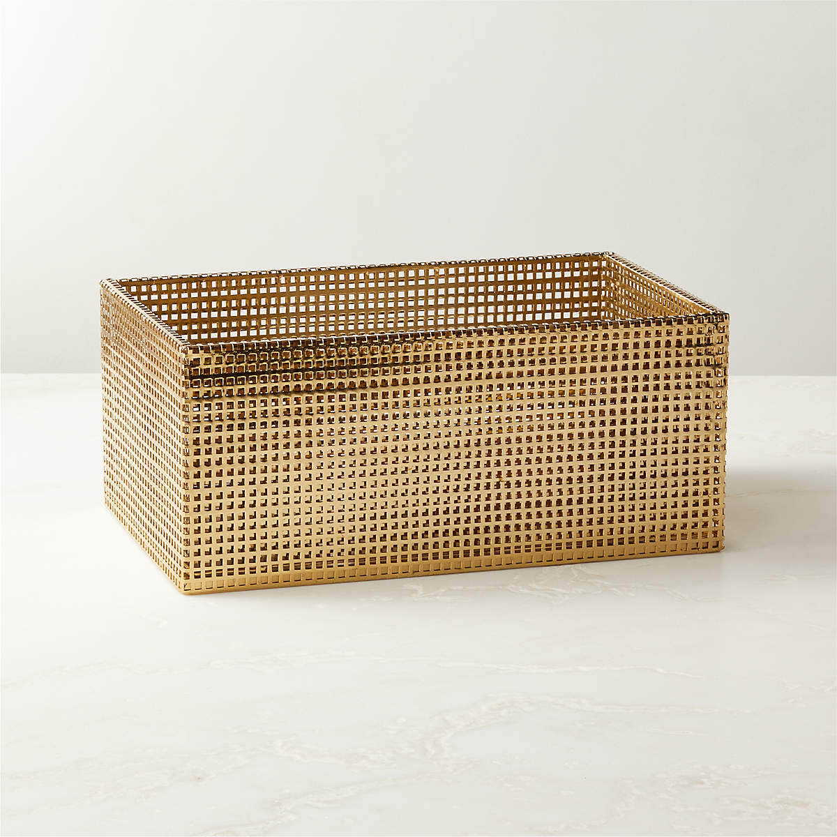 CB2 - Tegan Perforated Brass/Polished Nickel Metal Storage Basket - Organizer - Small/Medium