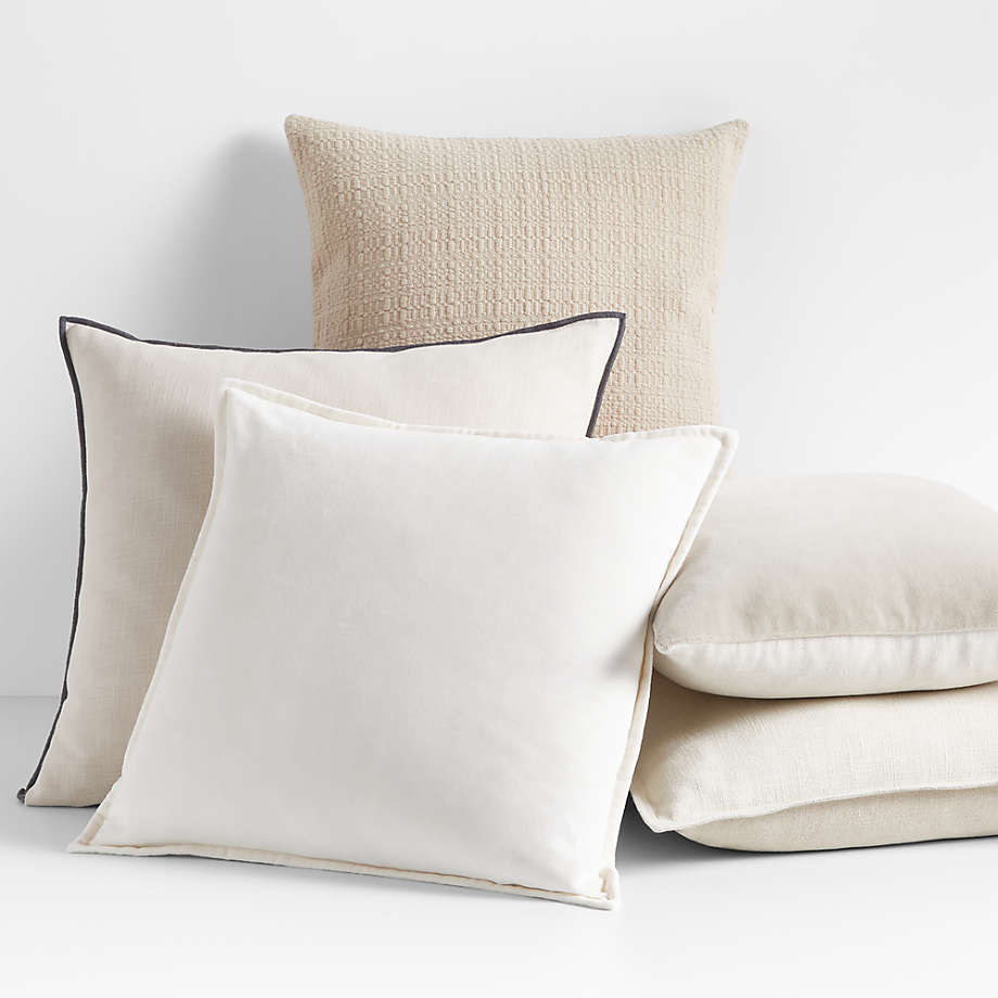 Crate & Barrel - Organic Merrow Stitch Cotton  23"x23" (Pillow Cover Only/With Down Alternative Insert/With Feather Insert) - Decorative Pillow