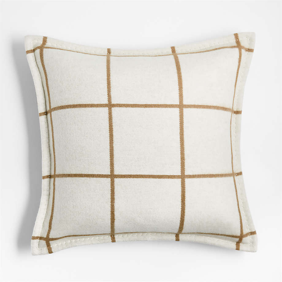 Crate & Barrel - Arctic Ivory Reversible Merino Wool Windowpane 20"x20" Throw Pillow - Decorative Pillow