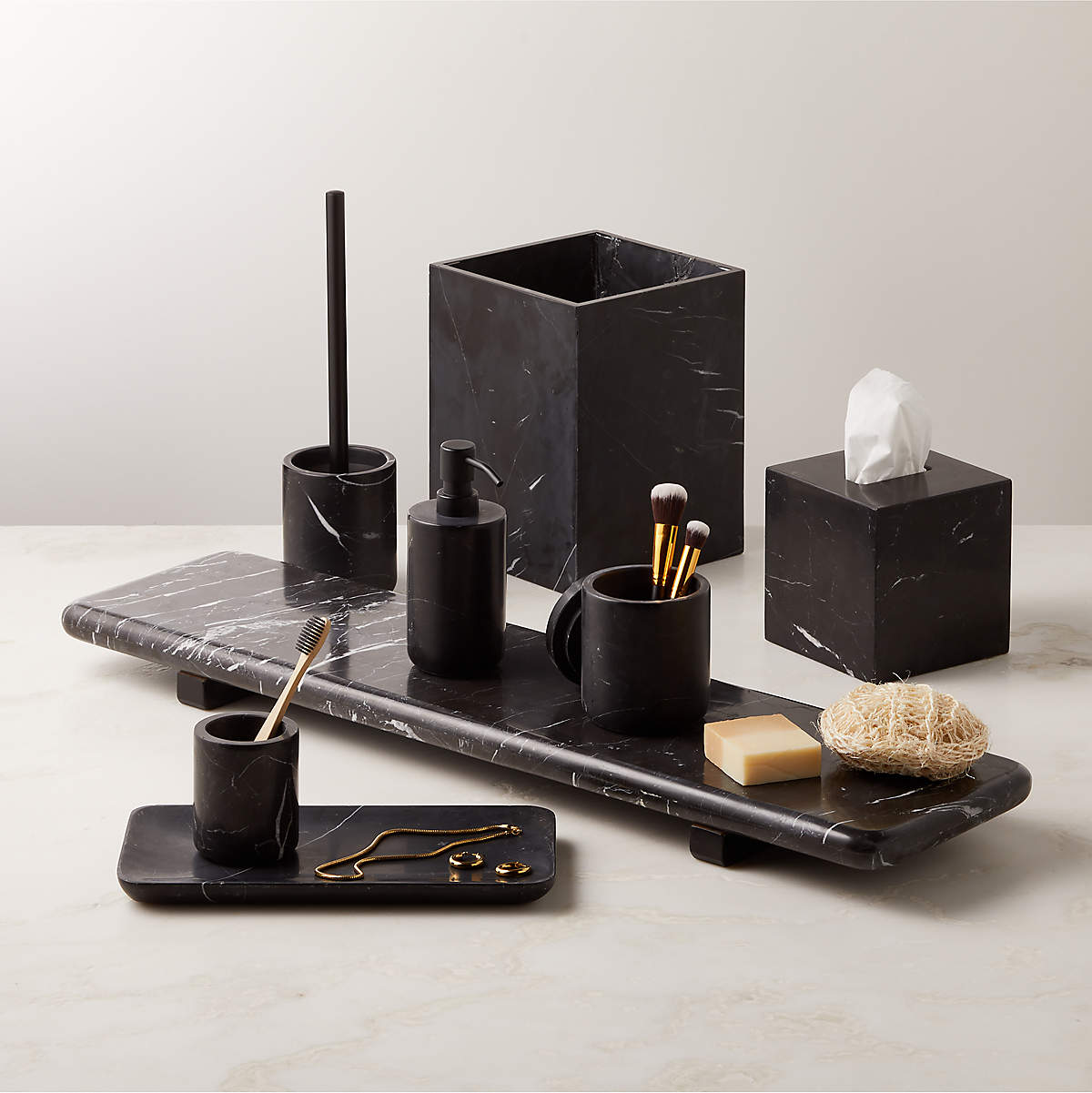 CB2 - Nexus Black Marble Bathroom Accessories - Set or Individual